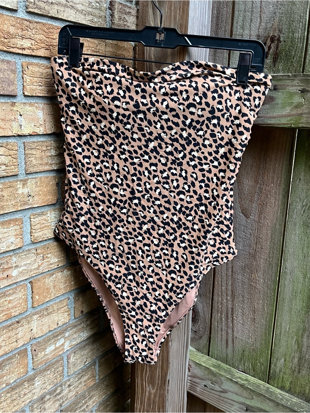 aerie Strapless Leopard One-Piece Swimsuit - Tan & Black